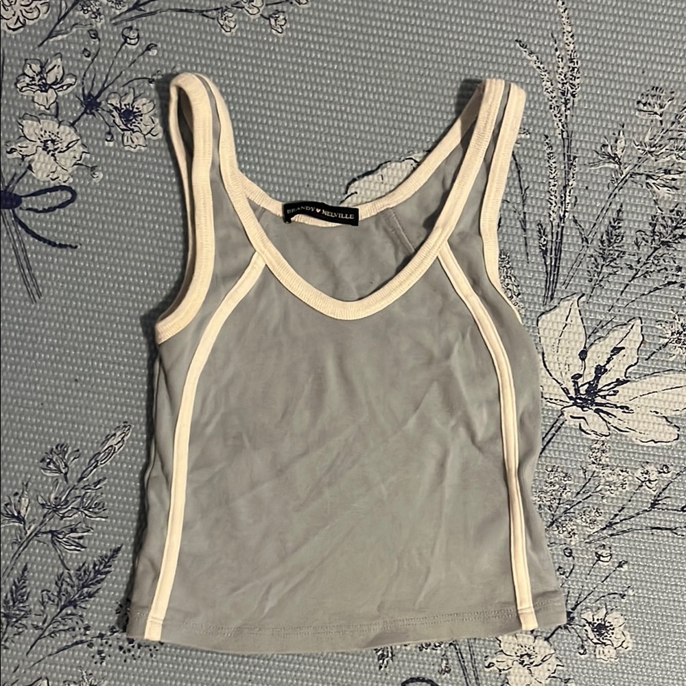 brandy melville baby blue and white tank top